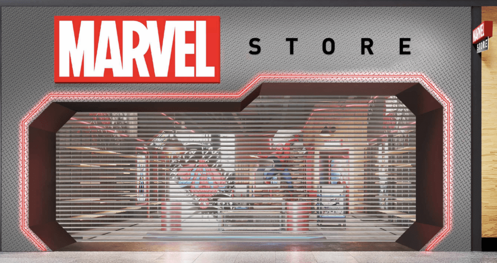 Porta da loja Marvel Store by Dream, ainda fechada. Imagem de divulgação.